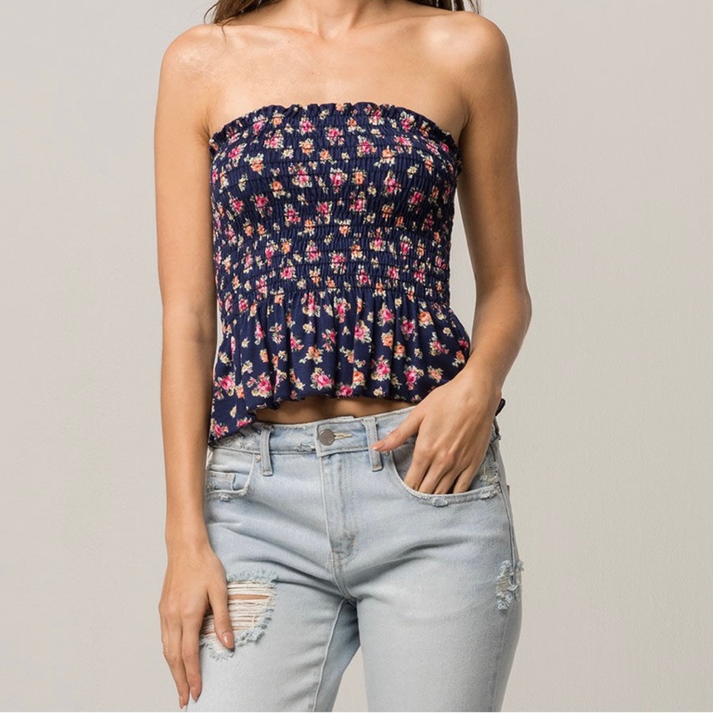 Tilly’s SKY AND SPARROW Smocked Floral Womens Peplum Tube Top